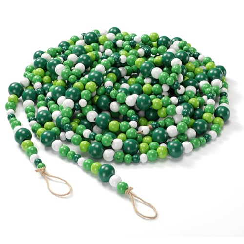 Giegxin 1 Pcs 32.8 ft 4th of July Wooden Bead Garland Patriotic Hanging Garland Farmhouse Beads Decor for Independence Day Mantel Table Party Wall Home Decorations (Mix Green 1) - color: Mix Green
