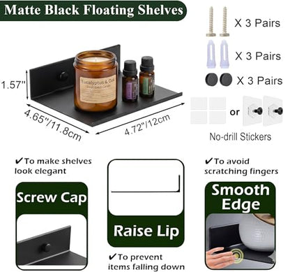 Z metnal Small Floating Shelves, Mini Metal Shelf for Collection Action Figures, Aluminum, Wall Mounted, Matt Black, 4.7 inch, 1 Pack - color: Black, size: 4.7 inch