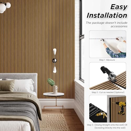 SMARTSTANDARD 4 Pack 105.9" x 12.6" Wood Slat Wall Panels, Classic Oak - color: Classic Oak, size: 106" x 50.4"