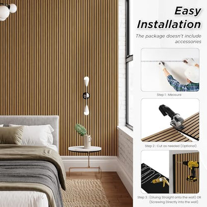 SMARTSTANDARD 4 Pack 105.9" x 12.6" Wood Slat Wall Panels, Classic Oak - color: Classic Oak, size: 106" x 50.4"