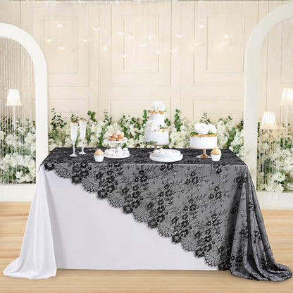 Black Lace Tablecloth Farmhouse Table Fabric 60x120 Inch for Halloween - color: Black, size: 120" x 60" (1Pc Rectangular)
