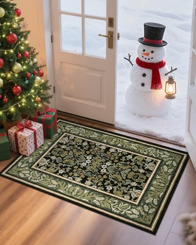 GarveeHome Christmas Rugs 2x3 Non Slip Washable Entryway Rug, Green Black - color: Green Black, size: 2' x 3' (Rectangular)