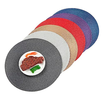 Round Placemats, Crossweave Heat Resistant Classic Woven Round Place Mats Diameter 13.5 inch for Kitchen Table Set of 6 (Dark Gray) - color: Dark Gray