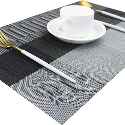PIGCHCY Placemats,Washable Vinyl Woven Table Mats,Elegant Durable Placemats for Dining Table Set of 4 (Black) - color: A: Black, size: 4 Placemats