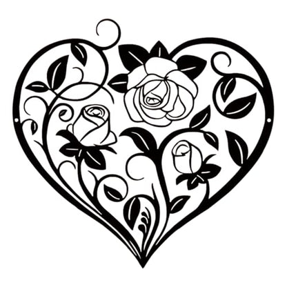 Heoclao Heart Rose Metal Wall Art, Romantic Black Iron Sculpture with Rose Design, Floral Home Decor for Bedroom, Living Room or Wedding - 11.81 Inch