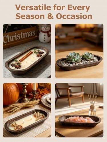 6 PCS Wooden Dough Bowls for Decor, 14 x 5.4 x 1.4 inch, Brown - size: 14 Inch