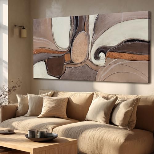 YETHEN WAL Neutral Earth-Tone Abstract Wall Art, Gold Accent Textured Canvas Prints, Swirl Geometric Modern Wall Decor for Living Room Bedroom Office 20x40 Inch - color: Brown, size: 40"L x 20"W