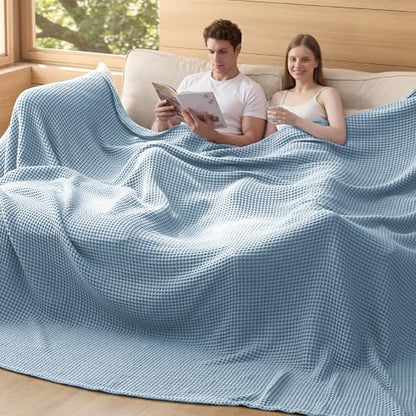 Bedsure Lightweight 100% Cotton Waffle Blanket, 120x94, Celestial Blue - color: Celestial Blue, size: Oversized King (120" X 94")