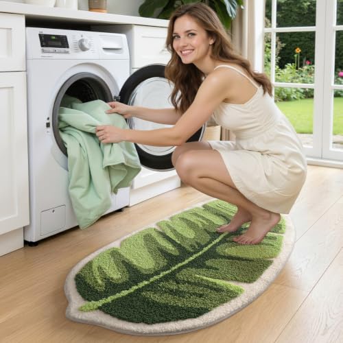LUMI Cute Bathroom Rug Green Leaf, Absorbent Non Slip Bath Mat, 24"x48" - color: Ample Palm Leaf-large