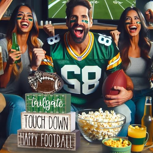 4Pcs Football Table Decoration Happy Football Wooden Block Sign - style: Football