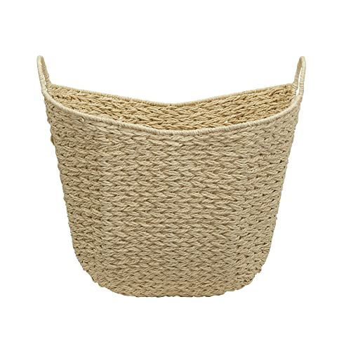 Household Essentials Cream Paper Rope Basket with Handles, Natural Woven Storage Basket - color: White Paper Rope