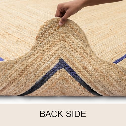 Wave Scalloped Jute Rug Entryway Natural Boho Area Rug Navy Blue 2'x4' - color: Navy Blue, size: 2'x4'