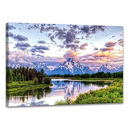 SKASNFAI Grand Teton Wall Art National Park Pictures Wall Decor Large Mountain Canvas Art Framed Decor Landscape Poster for Bedroom Living Room (20x30 inch) - color: Forest 02, size: 20"L x 30"W