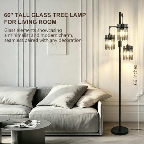 Dimmable Black Crystal Standing Farmhouse Tree Floor Lamp for Living Room - size: 66 inch Tall Black