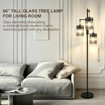 Dimmable Black Crystal Standing Farmhouse Tree Floor Lamp for Living Room - size: 66 inch Tall Black