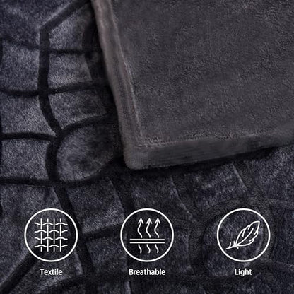 Soft Cozy Fleece Queen Size Blanket, 90x90 Inches – Lightweight Plush Blanket for Bed, Fuzzy 3D Jacquard Design - Dark Grey - color: Dark Grey, size: Queen (90" x 90")