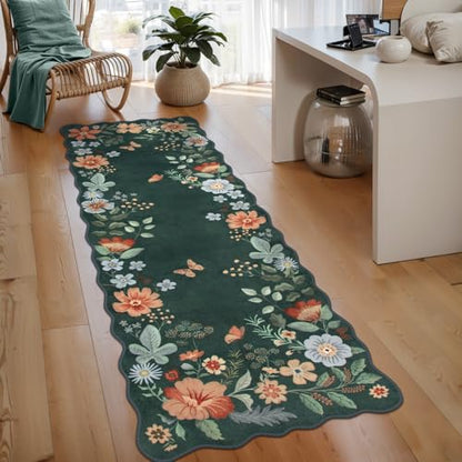 Lahome Floral Hallway Runner, 2X6 Kitchen Washable Runner Rug Non-Slip - color: Dark Green, size: 2' x 6'(Runner)