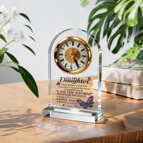 WKYAER Daughter Gifts Acrylic Desk Clock, to My Daughter Quote Keepsake, Butterfly Wildflower Decor, Inspirational Birthday Present, Birthday Graduation, 4.3 x 7.8 in - color: Gift 16