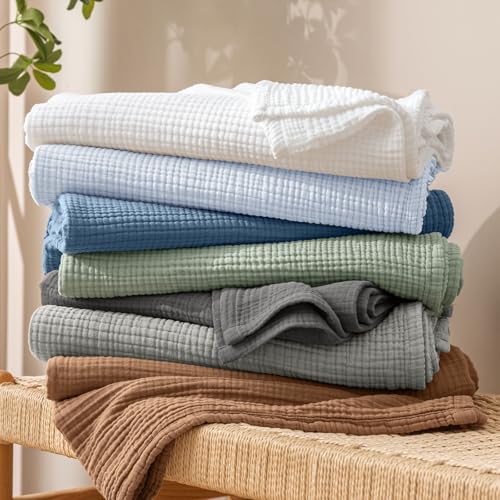 PHF 100% Cotton Muslin Blanket for Adults, Queen Size 90"X90", White - color: 01 - White, size: Queen Size(90"X90")