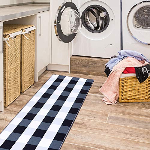Carvapet Washable 17"x48"+17"x24" Kitchen Rug Set - color: Black & White Buffalo