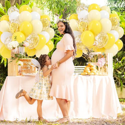 60pcs Yellow and White Balloons 12inch with Gold Confetti Balloons - color: Pastel Yellow