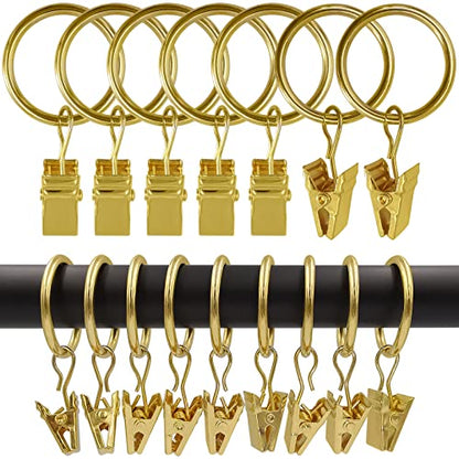 LLPJS Curtain Rings with Clips, 1 inch ID, 100 Pack, Gold - color: Gold, size: 1" I D Set of 100