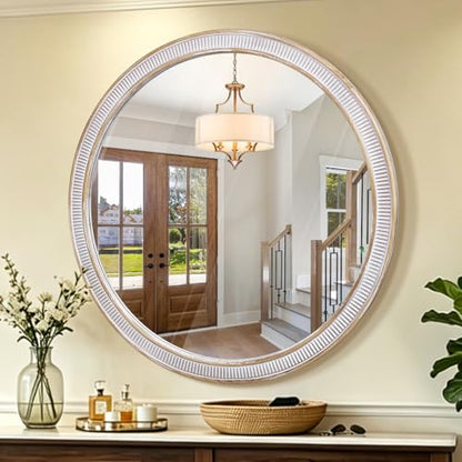 36 Inch Large Round Wood Mirror, Farmhouse Bathroom Mirrors for Wall - color: B - 36 in