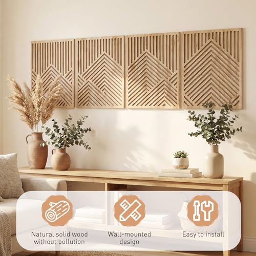 Wesiti 4 Pcs Wooden Mountain Wall Art Decor Large Abstract Wall Art for Living Room Modern Wood Panel Line Sculptures Nature Rustic Forest Hanging Decor for Office Bedroom Bathroom 15.7 x 12.2''