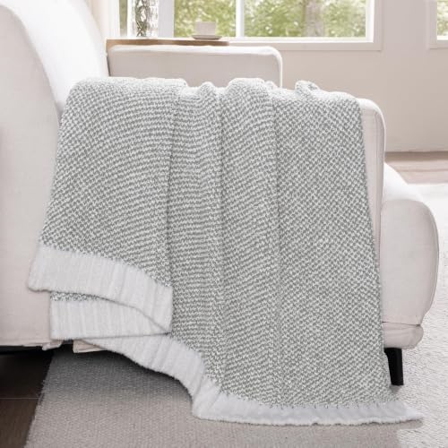 Exclusivo Mezcla Checkered Knit Blanket Twin Size for Bed, Heather Grey - color: Heather Grey, size: Twin (60"x80")