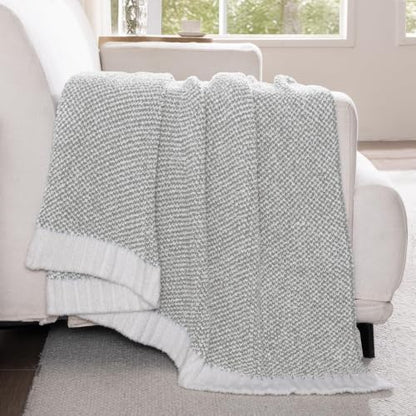 Exclusivo Mezcla Checkered Knit Blanket Twin Size for Bed, Heather Grey - color: Heather Grey, size: Twin (60"x80")