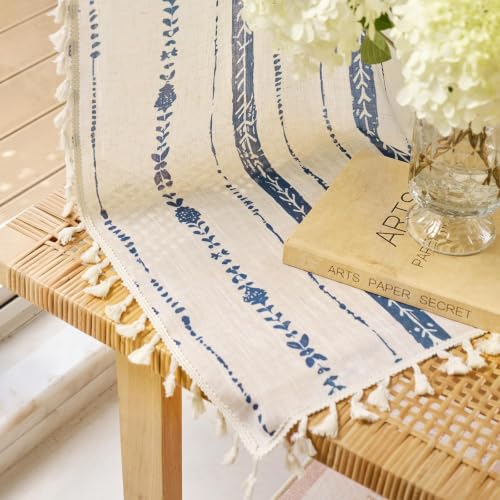 Blue Boho Curtains for Living Room with Tassel 63 Inch 2 Panels - color: T-blue, size: 52"W x 63"L (Pack of 2)