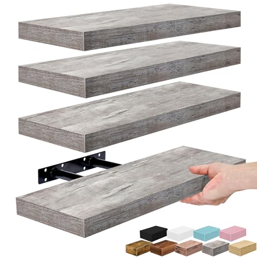 Sorbus 16 Inch Floating Shelves for Wall (4 Pack, Grey) - color: Grey, size: 4 Pack