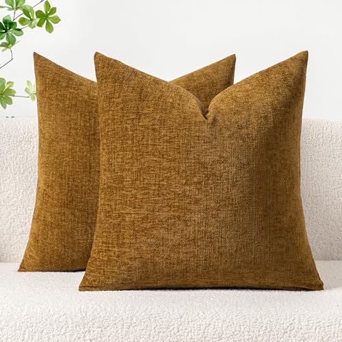 MIULEE Soft Chenille Throw Pillow Covers Mustard 16x16 Inch Pack of 2 - color: Mustard, size: 16" x 16" (Pack of 2)