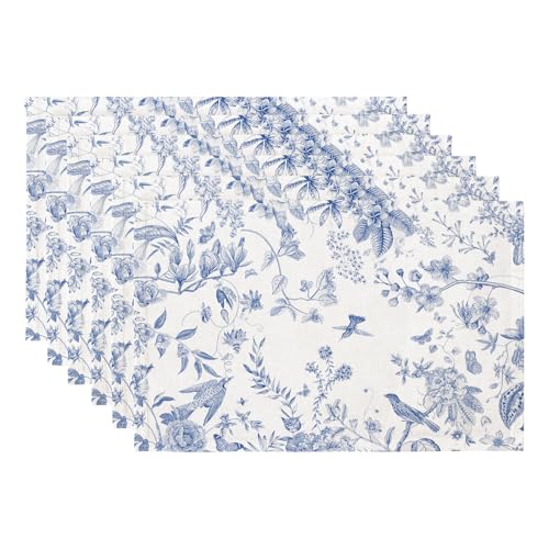 QIYI Boho Table Placemats Set of 6, 12"x18" Linen Place Mats, Blue Garden - color: Blue Garden, size: Set of 6