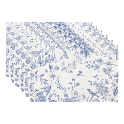 QIYI Boho Table Placemats Set of 6, 12"x18" Linen Place Mats, Blue Garden - color: Blue Garden, size: Set of 6