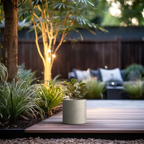 Kante 9.8" Tall Cylinder Concrete Planter, Weathered Small Round Flower Pot - color: Weathered Concrete, size: 9.8" Dia