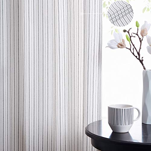 SXZJTEX Striped Black White Pinstripe Linen Sheer Curtains 95 Inch Bedroom - color: Black, size: 40"W x 95"L (Pack of 2)