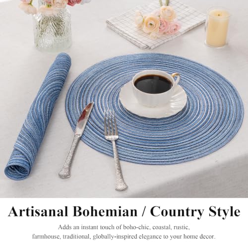 SHACOS Round Braided Placemats Set of 6 Circle Place Mats Kitchen Table Mats for Dining Table Wedding Party (Blue Gray, 6) - color: Blue Gray, size: Set of 6