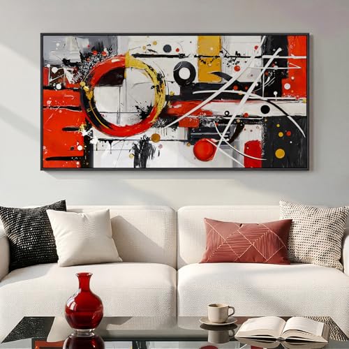 Large Framed Black White Gold Abstract Wall Art for Living Room, 60x30 In - color: Black White Red A, size: 60"L x 30"W