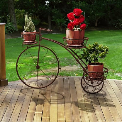 Sorbus Tricycle Planter, Garden Plant Stand (Bronze) - color: Bronze, size: 3 Wheel
