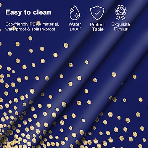 Mulbozy 2 Pcs Navy Blue and Gold Table Cloth,Disposable Rectangle 54×108 in - color: Gold Dot-navy Blue, size: 54" X 108" Rectangle