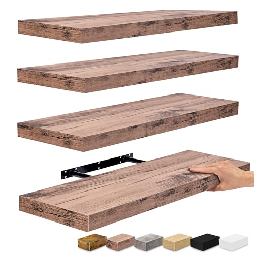 Sorbus Floating Shelves for Wall, Wood Wall Storage (4 Pack, Mahogany) - color: Mahogany, size: 4 Pack