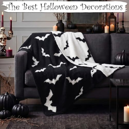 Halloween Bat Blanket Goth Reversible Knit Throw Blanket - color: Black and White, style: Halloween Bat