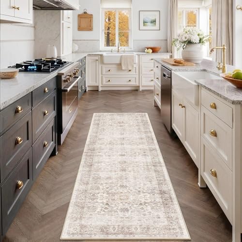 2x6 Kitchen Runner Beige Vintage Washable Runner Rugs for Hallway Kitchen - color: Neutral Beige, size: 2'*6'(Runner)