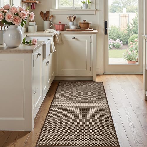 AIMPEAK Kitchen Rugs Non Slip Washable 17.3x30, Cushioned Rugs for Kitchen Floor, Absorbent Runner Rug Mats with Rubber Backing for Kitchen, Hallway, Bathroom, Bedroom, Office, Home Brown, 17.3"x30" - color: Brown, size: 17.3"x30"