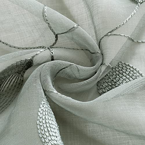 HOMEIDEAS Sage Green Kitchen Tier Curtains Leaf Embroidered, 30x36, 2 Panel - color: 1-sage Green, size: 30"W x 36"L (Pack of 2)