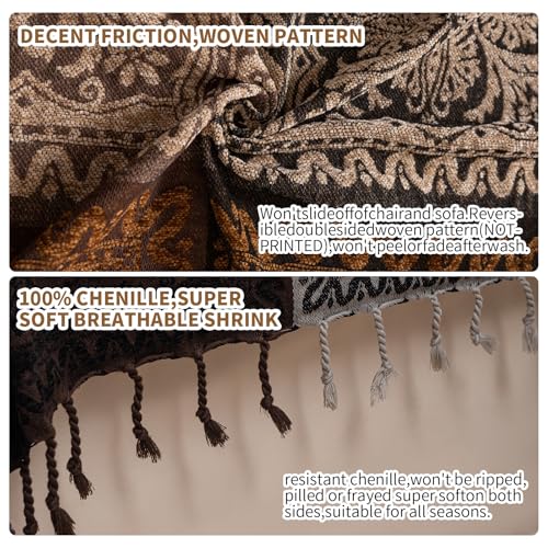 Boho Throw Blanket, Chenille Jacquard Tassels Throw Blankets for Bed Couch Soft Chair， Bohemian Fringe Tassels (Black, Large 86 * 102Inches) - color: Mocha Noir, size: 87" x 102"