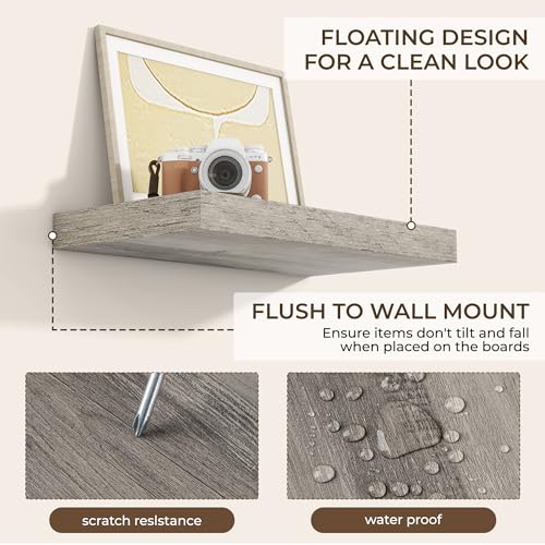 RICHFOCUS Bathroom Floating Shelves for Wall 2Pack|Grey|16" L - color: Grey, size: 15.7"L x 8"D, Set of 2