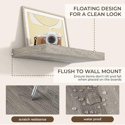 RICHFOCUS Bathroom Floating Shelves for Wall 2Pack|Grey|16" L - color: Grey, size: 15.7"L x 8"D, Set of 2