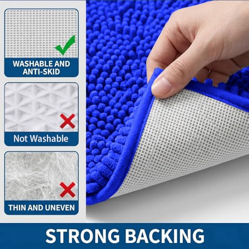 Bathroom Rugs Sets 2 Piece,Super Absorbent Chenille Bath Mats and U-Shaped Toilet Rug,Strong PVC Non Slip Backing,Microfiber Washable Dry Quickly Bath Mats for Bathroom(20"x32"+20"x20"U, Royal Blue) - color: Royal Blue